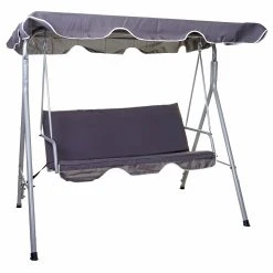 Hollywoodschaukel MCW-D61, Gartenschaukel Hängeschaukel Bank, 3-Sitzer UV 50+ Verstellbares Dach 197x185cm ~ Dunkelgrau