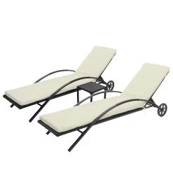 2er-Set Sonnenliege MCW-E27, Relaxliege Gartenliege, Poly-Rattan ~ Schwarz, Kissen Creme-beige