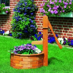 Promadino Holztrog Rund Mit Holzschwengelpumpe