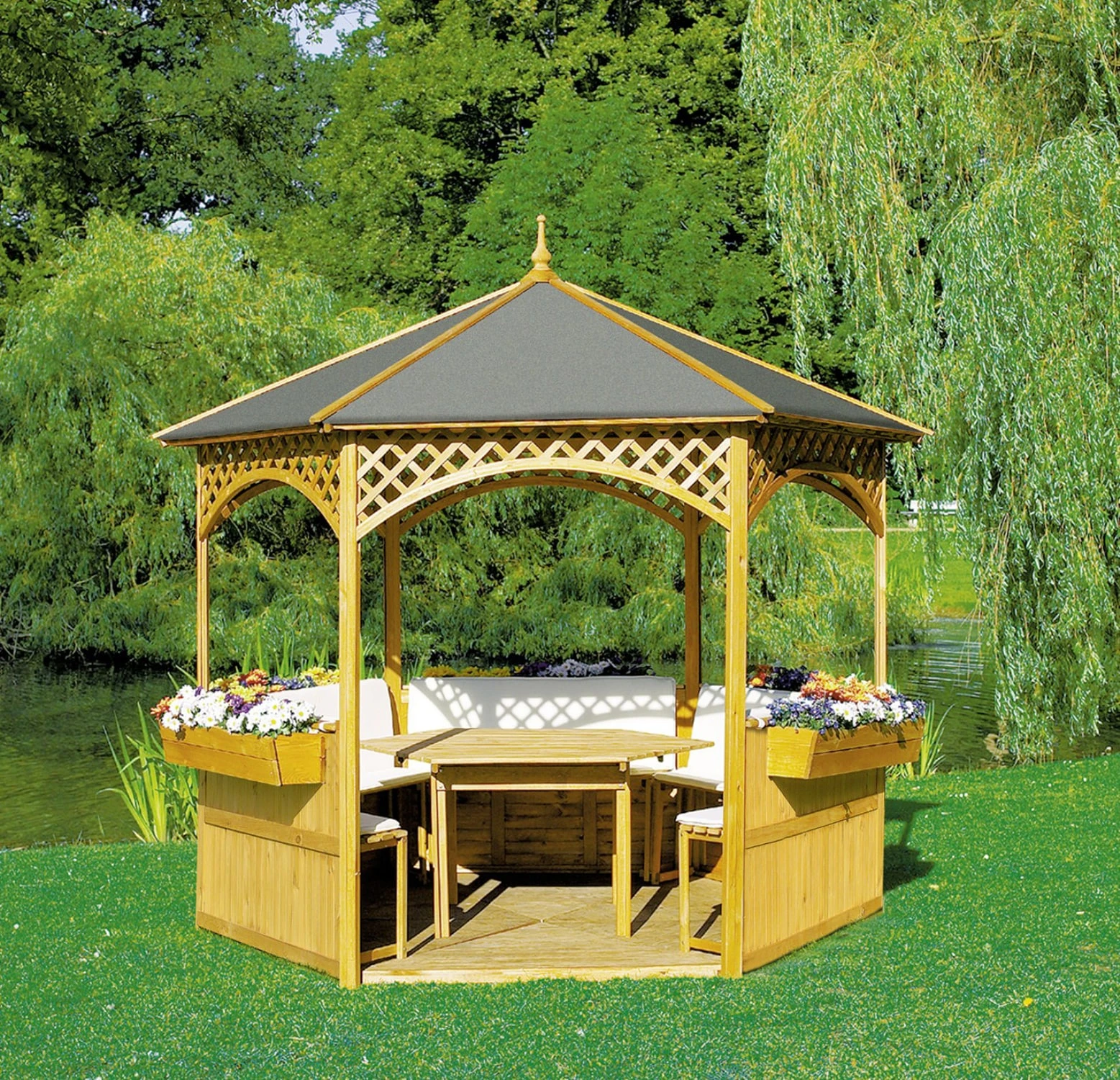 Promadino Pavillon "Palma" Mit Dach Aus Dachpappe + Möbeln 1 Promadino Pavillon "Palma" Mit Dach Aus Dachpappe + Möbeln