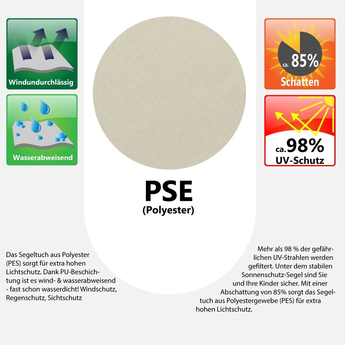 Amanka UPF50+ UV Sonnensegel 2x3 Polyester Rechteck Wasserabweisend Garten Balkon Beige 4 Amanka UPF50+ UV Sonnensegel 2x3 Polyester Rechteck Wasserabweisend Garten Balkon Beige – Bild 4