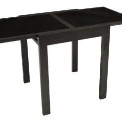 DEGAMO Balkon-Ausziehtisch TORINO 65/130x65cm, Aluminium Anthrazit + Glas Schwarz