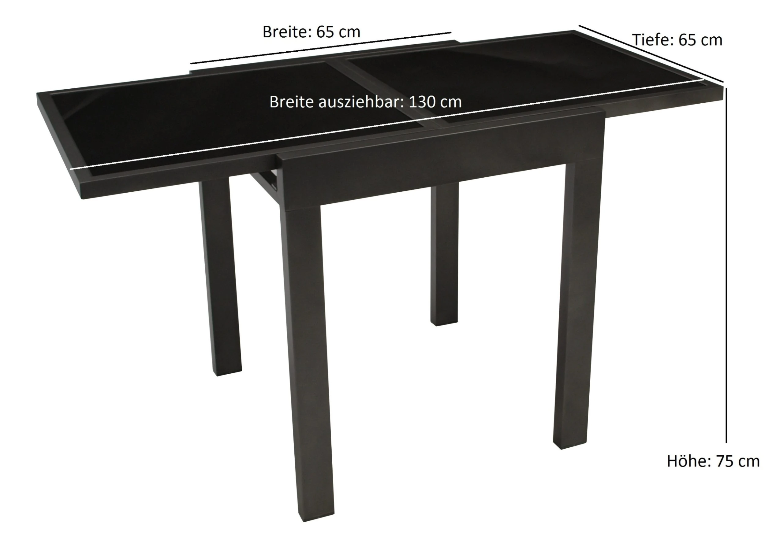 DEGAMO Balkon-Ausziehtisch TORINO 65/130x65cm, Aluminium Anthrazit + Glas Schwarz 4 DEGAMO Balkon-Ausziehtisch TORINO 65/130x65cm, Aluminium Anthrazit + Glas Schwarz – Bild 4