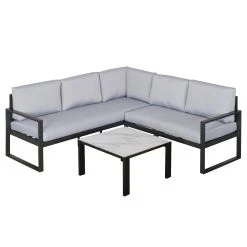 Outsunny Gartengarnitur Mit Beistelltisch Und Sitzpolstern, 3-teilig Grau Größe Des 3-Sitz-Sofas: 195 X 70 X 75 Cm, Größe Des Doppelsofas: 125 X 70 X 75 Cm (BxTxH) | Gartenmöbel Sitzgarnitur Terrassenmöbel Gartentisch