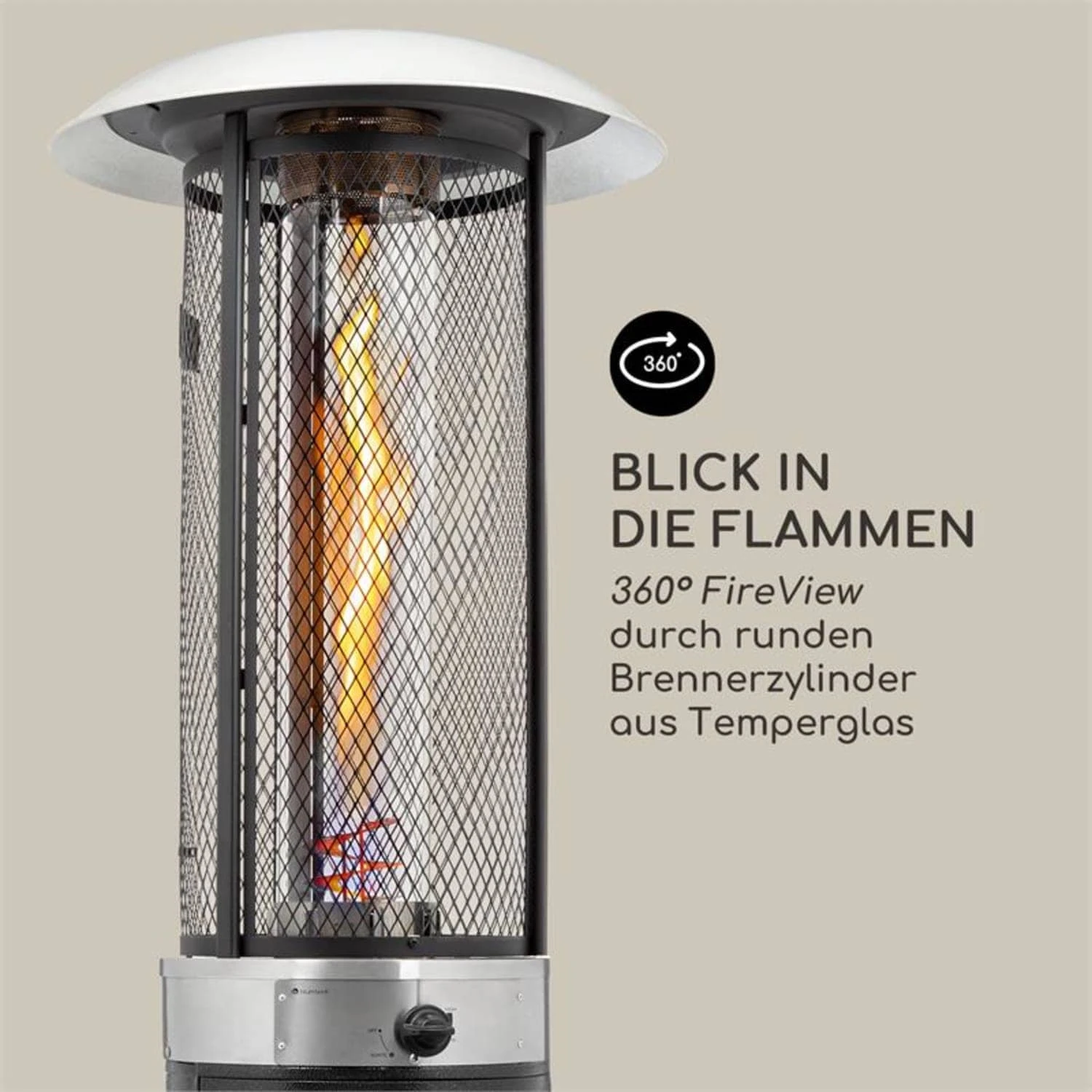 Blumfeldt Goldflame Deluxe Terrassenheizstrahler 36.000BTU/11kW Temperglas Mobil Edelstahl Schwarz 4 Blumfeldt Goldflame Deluxe Terrassenheizstrahler 36.000BTU/11kW Temperglas Mobil Edelstahl Schwarz – Bild 4