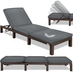 KESSER® Sonnenliege Polyrattan Palma Gartenliege Mit Auflage Für Balkon, Garten, Terrasse, Innen- Und Außen, 5-Fach Verstellbar Rücklehne Relaxliege Liegestuhl Klappbare 195 X 65 X 23 Cm
