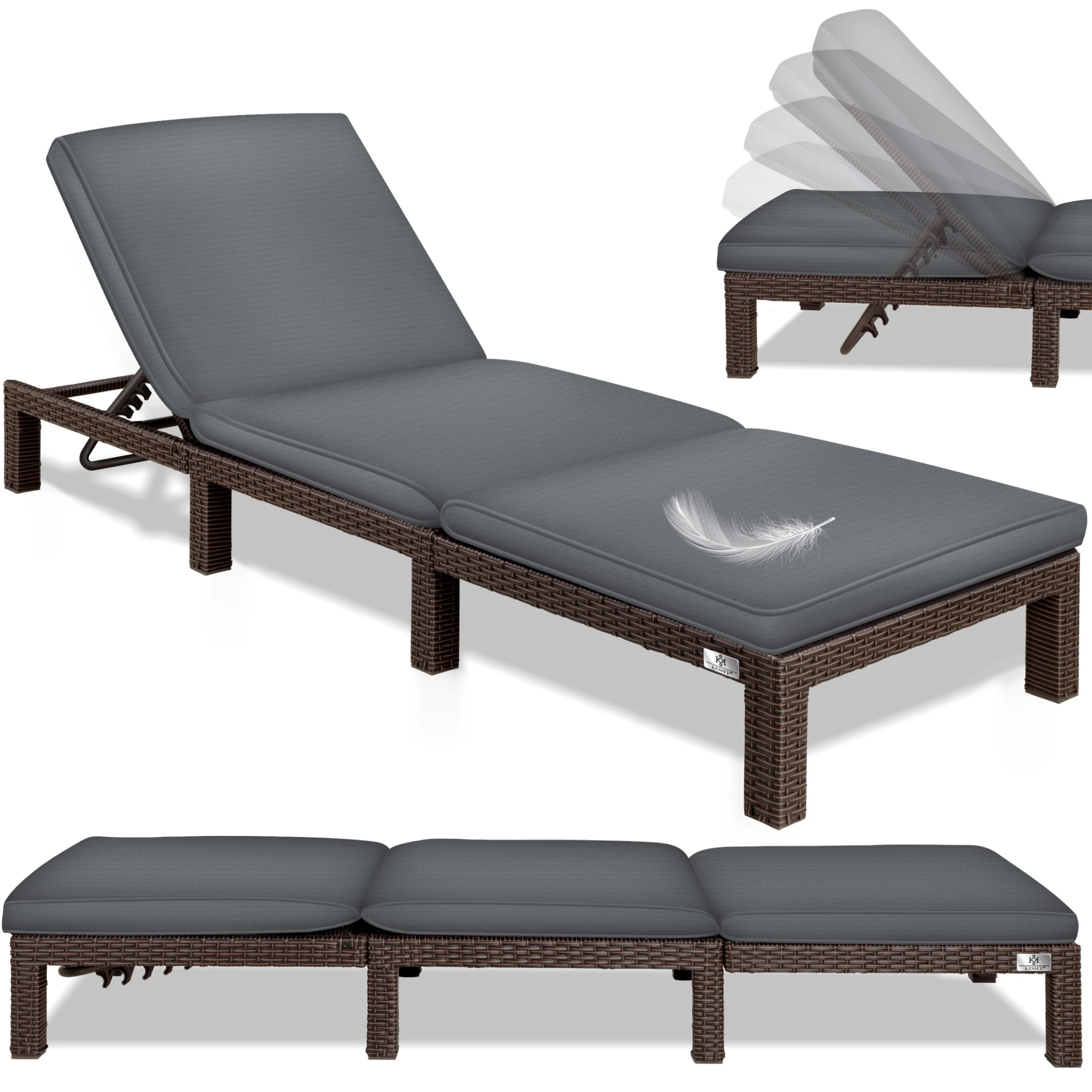 KESSER® Sonnenliege Polyrattan Palma Gartenliege Mit Auflage Für Balkon, Garten, Terrasse, Innen- Und Außen, 5-Fach Verstellbar Rücklehne Relaxliege Liegestuhl Klappbare 195 X 65 X 23 Cm 1 KESSER® Sonnenliege Polyrattan Palma Gartenliege Mit Auflage Für Balkon, Garten, Terrasse, Innen- Und Außen, 5-Fach Verstellbar Rücklehne Relaxliege Liegestuhl Klappbare 195 X 65 X 23 Cm