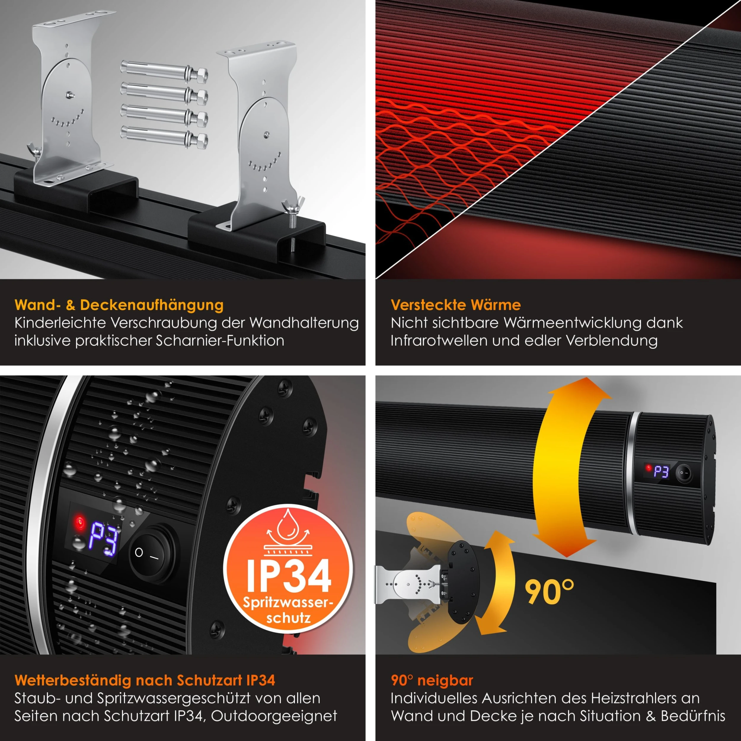 KESSER® Dunkelheizstrahler Heizstrahler Mit Fernbedienung & WiFi APP Terrassenheizer Infrarot-Heizstrahler Wand-Heizstrahler Schwarzstrahler Quarzstrahler Terrassenstrahler Balkonheizer Timer 2 KESSER® Dunkelheizstrahler Heizstrahler Mit Fernbedienung & WiFi APP Terrassenheizer Infrarot-Heizstrahler Wand-Heizstrahler Schwarzstrahler Quarzstrahler Terrassenstrahler Balkonheizer Timer – Bild 2