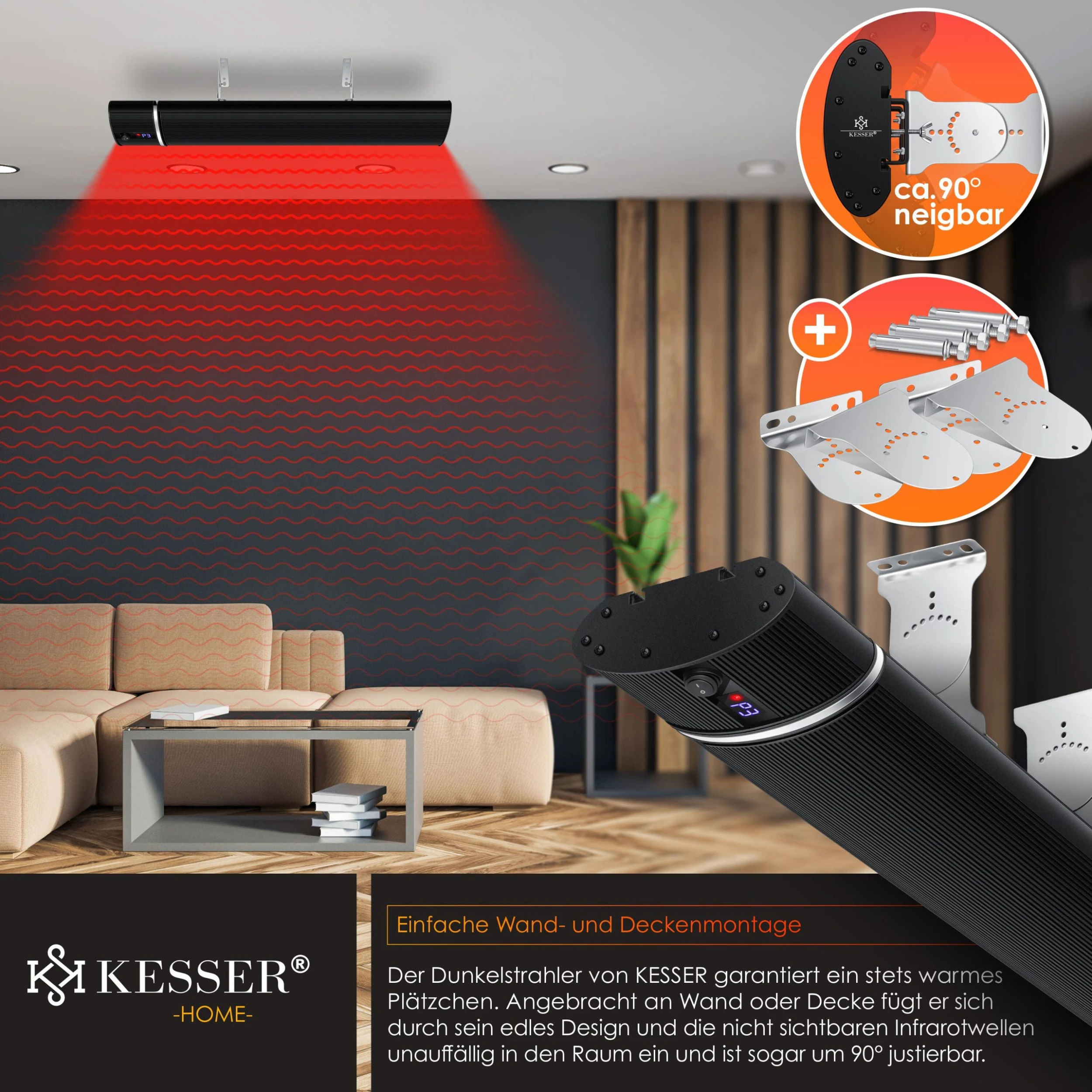 KESSER® Dunkelheizstrahler Heizstrahler Mit Fernbedienung & WiFi APP Terrassenheizer Infrarot-Heizstrahler Wand-Heizstrahler Schwarzstrahler Quarzstrahler Terrassenstrahler Balkonheizer Timer 4 KESSER® Dunkelheizstrahler Heizstrahler Mit Fernbedienung & WiFi APP Terrassenheizer Infrarot-Heizstrahler Wand-Heizstrahler Schwarzstrahler Quarzstrahler Terrassenstrahler Balkonheizer Timer – Bild 4